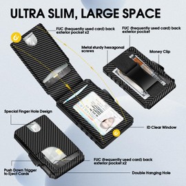 GAOCHALE Wallet for Men Pop up Card Holder, Smart, Slim, Minimalist Design for Front Pocket, Premium RFID Blocking, 13+ Cards Capacity | ID Window | Cash Slot(Carbon)