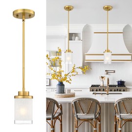 TENGXIN Modern Pendant Light for Kitchen Island, Brushed Gold Hanging Ceiling Light Fixture,Farmhouse Pendant Lighting for Dining Room Bedroom Bar Office,TXPLBG01