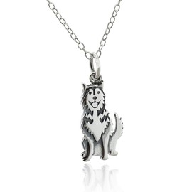 Small Detailed Siberian Husky Dog Charm - Sterling Silver