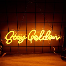 IMEGINA Gold Stay Golden Neon Sign for Wall Decor, USB Powered Stay Golden LED Light Up Sign for Beauty Salon Spa Club Modern Decoration, Stay Golden LED Neon Light for Birthday Gift, 14.96”×3.94”