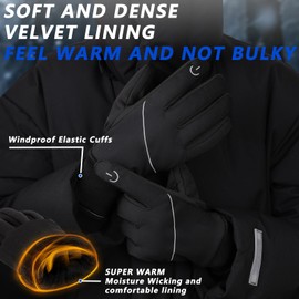 MOREOK Winter Gloves for Men Women-Warm Thermal Ski Snow Touchscreen Bicycle Bike Gloves for Cycling,Hiking,Cold Weather,Running,Skiing,Motorcycle-Black-M
