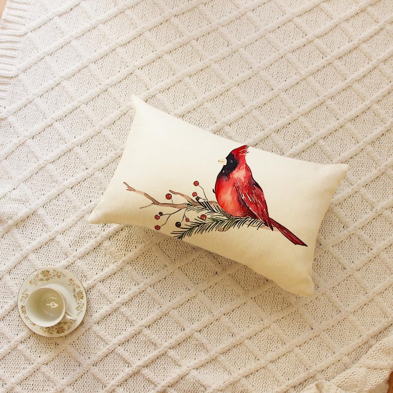 Ogiselestyle Christmas Cardinal Throw Pillow Covers, 12 x 20 Inch