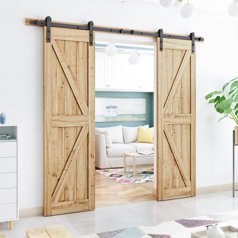 SMARTSTANDARD 8.2 FT Double Barn Door Hardware Kit - Heavy