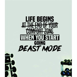 Comfort Zone Beast Mode Gym Wall Decal Home Decor Art Vinyl Sticker Quote Bedroom Teen Inspirational Boys Kids School Teacher Fitness Success Lift Strong Work Out Weights Beast Train Health