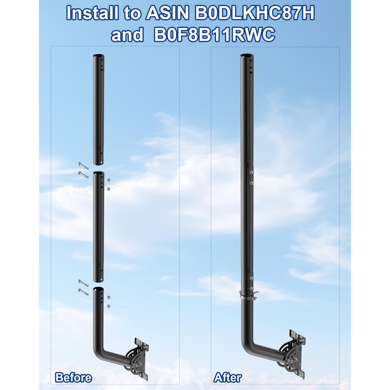 14'' Antenna Pole Mount Extension Tube with Two Mounting Holes,
