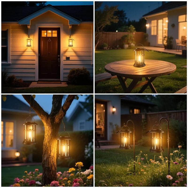 Electight Solar Lanterns Outdoor, 2 Pack Hanging Solar Lights for