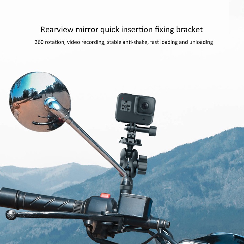 TELESIN 360 Degree Rotation Motorcycle Rearview Mirror Support Clamp Motion