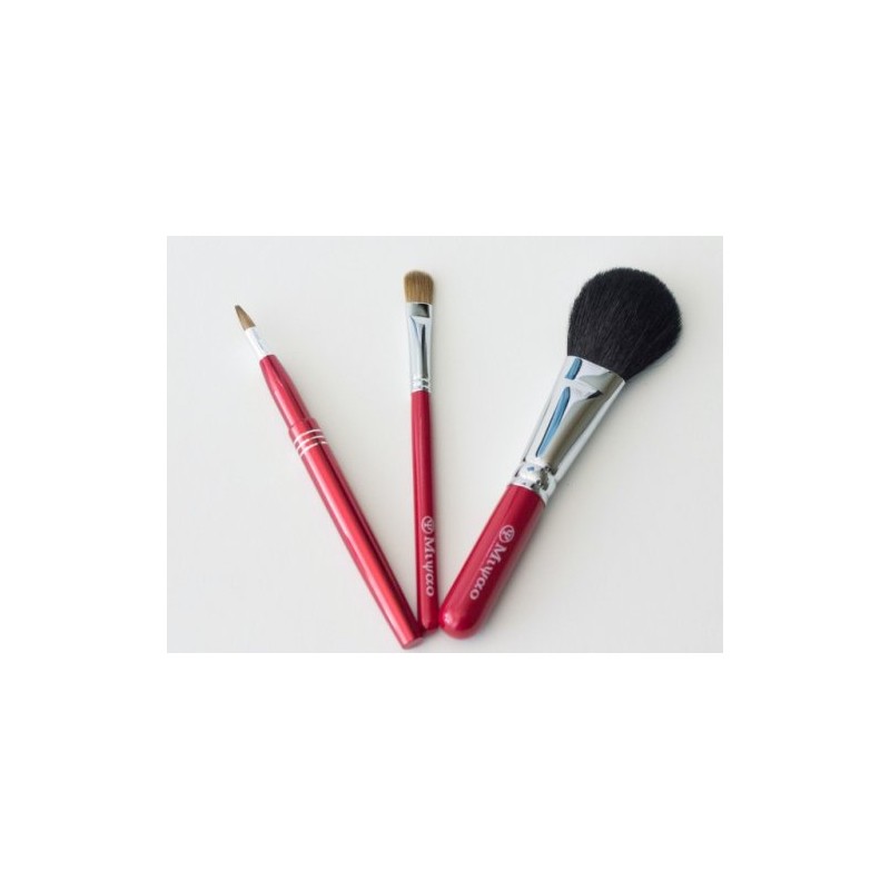 Gift Kumano Makeup Brush, Red Pearl, Set of 3, Portable