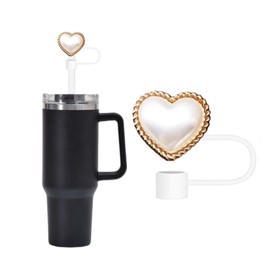 1pc 10mm Heart Pearl Straw Cover Lovely Drinking Straw Tips Cover Reusable Straw Protector Topper for 0.4in Straws Silicone Cup Accessories (B)