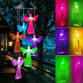 Wlevzzor Solar Wind Chime,Wind Chimes Changing Color LED Light Indoor Outdoor Patio Lawn Gardening Gifts Festival Decor for Women Mother Wife Girlfriend Birthday Valentine Gifts (Angel)