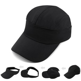 threepurple Dual Use Baseball Cap Zipper Detachable Design Sun Visor Hat for Woman Man Adjustable Quick Drying Sport Sun Protection Hat (CA/US, Alpha, One Size, Black)