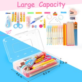 Sooez Sooez 1 Pack Pencil Case, Clear Pencil Box with Stickers, Large Plastic Crayon Box with Snap-tight Lid, Stackable Storage Box Art Craft Marker Organizer Box for Kids Boys Back to School, Clear