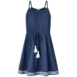 Bonny Billy Vestido de playa de algodón sólido con tirantes delgados para niñas grandes, 2-Azul oscuro, 3 Años/4 Años