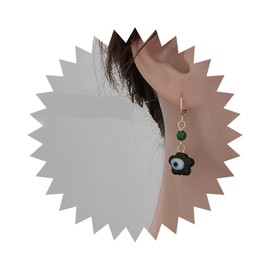 Allereya Vintage Black Enamel Devil Eye Drop Earrings Flower Eye Dangle Earring Black Enamel Eye Earrings Turquoise Pearl Earrings Jewellery for Women and Girls, Zinc, No Gemstone