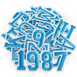 Iron on Letters and Numbers Patches for Clothes DIY Embroidered Patch A-Z, Numbers 0-9 Applique for Clothes Hats Backpacks Jackets Pants DIY Accessories (72pcs-Blue, Pack of Letter and Number)