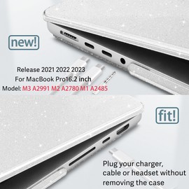 Lepeoac for MacBook Pro 16 inch Case 2021 2022 2023 2024 Release A3186 A3403 M4 A2991 M3 A2780 M2 A2485 M1 Pro/Max, Hard Shell Case with Screen Protector & Keyboard Cover, Sparkle Clear