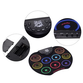 Compact Size Roll-Up Drum Set Electronic Drum Kit 9 Silicon Drum Pads USB/Battery Powered with Drumsticks Foot Pedals for Children Kids