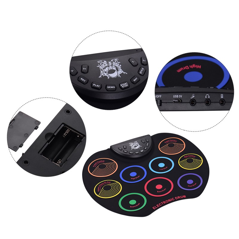 Compact Size Roll-Up Drum Set Electronic Drum Kit 9 Silicon