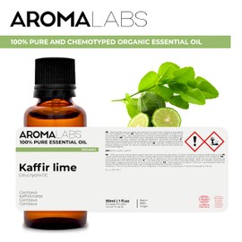 BIO - Kaffir Lime Essential Oil - 30mL - 100% Pure, Natural, Chemotyped and AB/Cosmos Certified - AROMA LABS (French Brand)