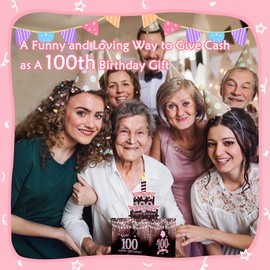 Meiidoshine Sweet 100th Birthday Money Box for Cash Gift, Surprise Pull Out Money Gift Box with 100Pcs Transparent Bags - Fun Ways to Give Cash as A 100th Birthday Gift for Family