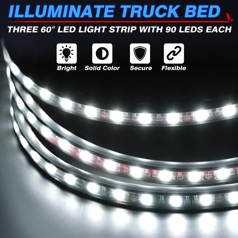 MICTUNING 3Pcs 60 Inch Truck Bed Lights - White Waterproof