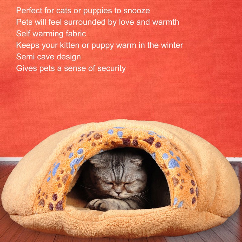Hooded Cat Bed Thick Soft Comfortable Self Warming Cat Sleeping