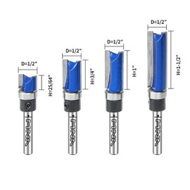 MNA Top Bearing Flush Trimer Bit 4 Pcs Set, Pattern Flush Trim Router Bit Set, 1/4 Inch Shank. Cutting Height in 25/64”, 3/4”, 1”, 1-1/2”Great for Edging, Veneer, or Laminate (Send Bearing)