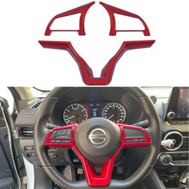 KEALAS Dark Red Steering Wheel Interior Decoration Cover Trim Accessories for Nissan Altima(2019-2024),for Sentra/Versa(2020-2024),for Leaf/Kicks(2018-2024),for Rogue(2017-2020),for Rogue Sport