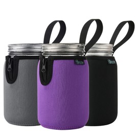 Beautyflier Mason Jars 32oz Wide Mouth Sleeve Regular Mouth Mason Jars Insulators Drinking Glass Coolers Sprouting Jars Blackout Sleeve (Black+Gray+Purple)
