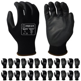 Armor Guys Duty General-Purpose Work Gloves - Black Polyurethane Palm Coating for Superior Grip, Comfortable Black Nylon Liner- Ideal for Assembly, Inspection, and Light Manufacturing - Size XL, 12/PK