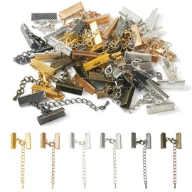 PandaHall 30 Sets Chain Extension End Chains with Band Crimping Ends, Lobster Clasps, Extension Chains, Clamp Clasp for Bracelet, Jewellery Making