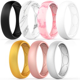 Forthee 7 Pack Breathable Designed Silicone Wedding Ring for Women, 5.7mm Silicone Rubber Band, Wedding Ring Replacement, Comfortable fit, Skin Safe,Size 9