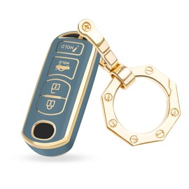 for Mazda Key Fob Cover Car Key Case Shell with Gold Keychain fit Mazda 3 6 8 Miata MX-5 CX-3 CX-5 CX-7 CX-9 2010-2022(Blue)