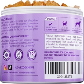ZooChews Natural Calming Dog Treats Calming Oil, Valerian Root, Turmeric, Ashwagandha for Good Behavior + Hip & Joint Health w/Glucosamine, Multivitamins, Collagen, Beef Liver - 110 Tasty Dog Chews