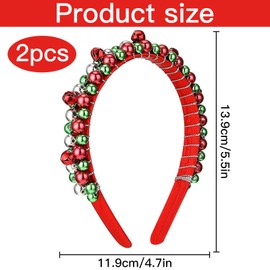 Xrten Pack of 2 Christmas Headbands, Christmas Costume Headband for Women, Christmas Holiday Bells Headbands with Red, Green, Silver, Christmas Party Decorations for Children Adults