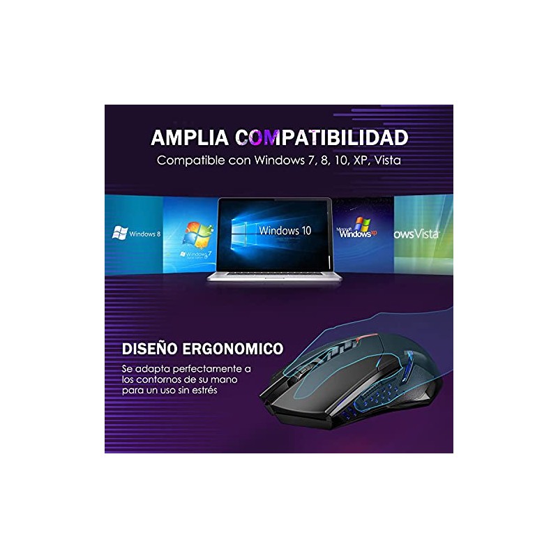TERPORT S200 Mouse Inalámbrico para Juegos, Ratón con un Clic