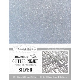 Cardstock Warehouse Diamond Print Silver Glitter Cardstock Paper – 15 Sheets, 8.5 x 11" - 104 lb/280 GSM Premium Silver Cardstock for Cricut, Crafts, Inkjet Printing, Card Making and DIY Projects