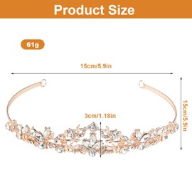 Crown Queen, Queen Crown, Bridal Crown, Crown Wedding, Tiara Wedding, Bridal Tiara, Tiaras for Women, Crown Kiadem, Round Tiaras for Bride, Handmade Bridal Headband with Rhinestones (Rose Gold),