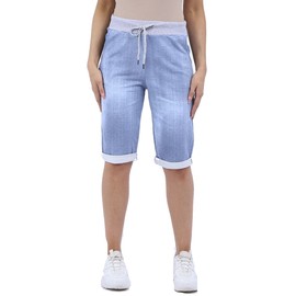 Fashion Trends New Italian Ladies Women's Elastic Waist Cotton Turn Up Shorts Size UK Fit 10-20 (Light Denim, 16-20/XXL)