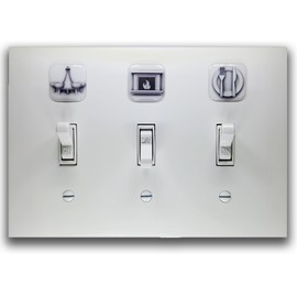 Visual Light Switch Sticker Labels - Living Room & Kitchen Theme, White, 3D Design, 24PCS