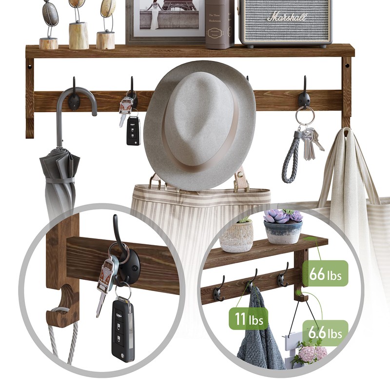 AMBIRD Coat Rack Wall Mount with Shelf, 28.9 Inches Coat