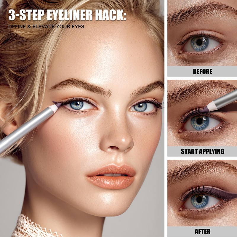 Waterproof Eyeliner Pencil, Smudge-Proof & Long-Lasting, Creamy Gel Texture Glides