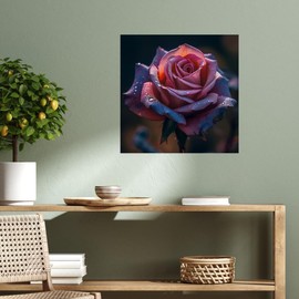 Dew Drops on Rose Uncoated Square Poster - Rose Lover Presents - Rose Presents - 16 x 16 inches