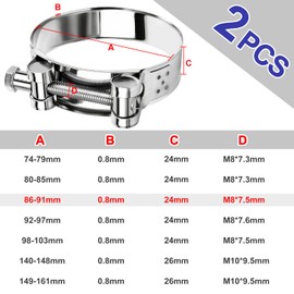 Joint Bolt Clamp Stainless Steel 86-91 mm Joint Bolt Clamp Hose Clamps Clamping Jaw Clamps Motorcycle Exhaust Clamps Joint Bolt Clamp Stainless Steel 304 (86-91 mm)