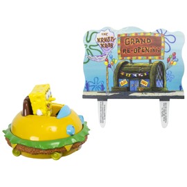 DecoSet® - Pantalones cuadrados de Bob Esponja para tartas, juego de 2 piezas de fiesta de cumpleaños con figura de coche rodante para diversión después de la fiesta, 3 pulgadas de alto x 4.25 pulgadas de ancho