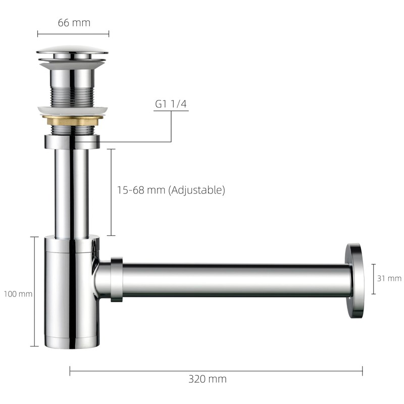 Heixutas Brass P Trap with Bathroom Sink Stopper : 1-1/4
