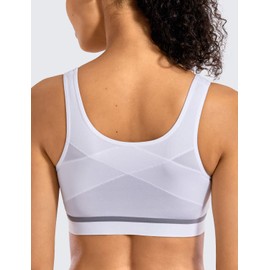 SYROKAN Women's Sports Bra Front Zip Wireless High Support Posture Comfort Workout Bra White - New 34A