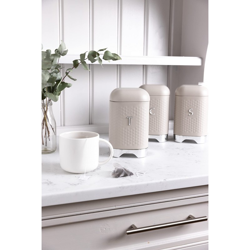 KitchenCraft Tea Storage Caddy with Lid, Latte Cream, 11.5 x