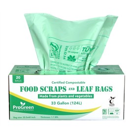 Compost Bags 33 Gallon Compostable Trash Bags, Extra Thick 1.1 Mil, Compost Kitchen Bin Bags, Food Scraps Yard Waste Bags, ASTM D6400 BPI & TÜV AUSTRIA Certified