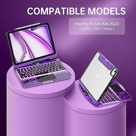 GUSGU Transparent Case with Wireless Keyboard only for 2024 iPad Pro 11-in.(M4), 7 Colors Backlight, Trackpad, 360°Rotating Stand for iPad Pro 11(5th Gen), Tech Style
